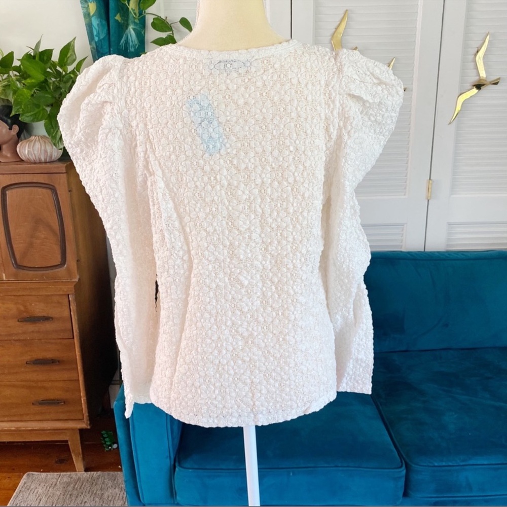 💐 LOFT FLORAL LACE PLEATED PUFF LONG SLEEVE TOP - Picture 5 of 9